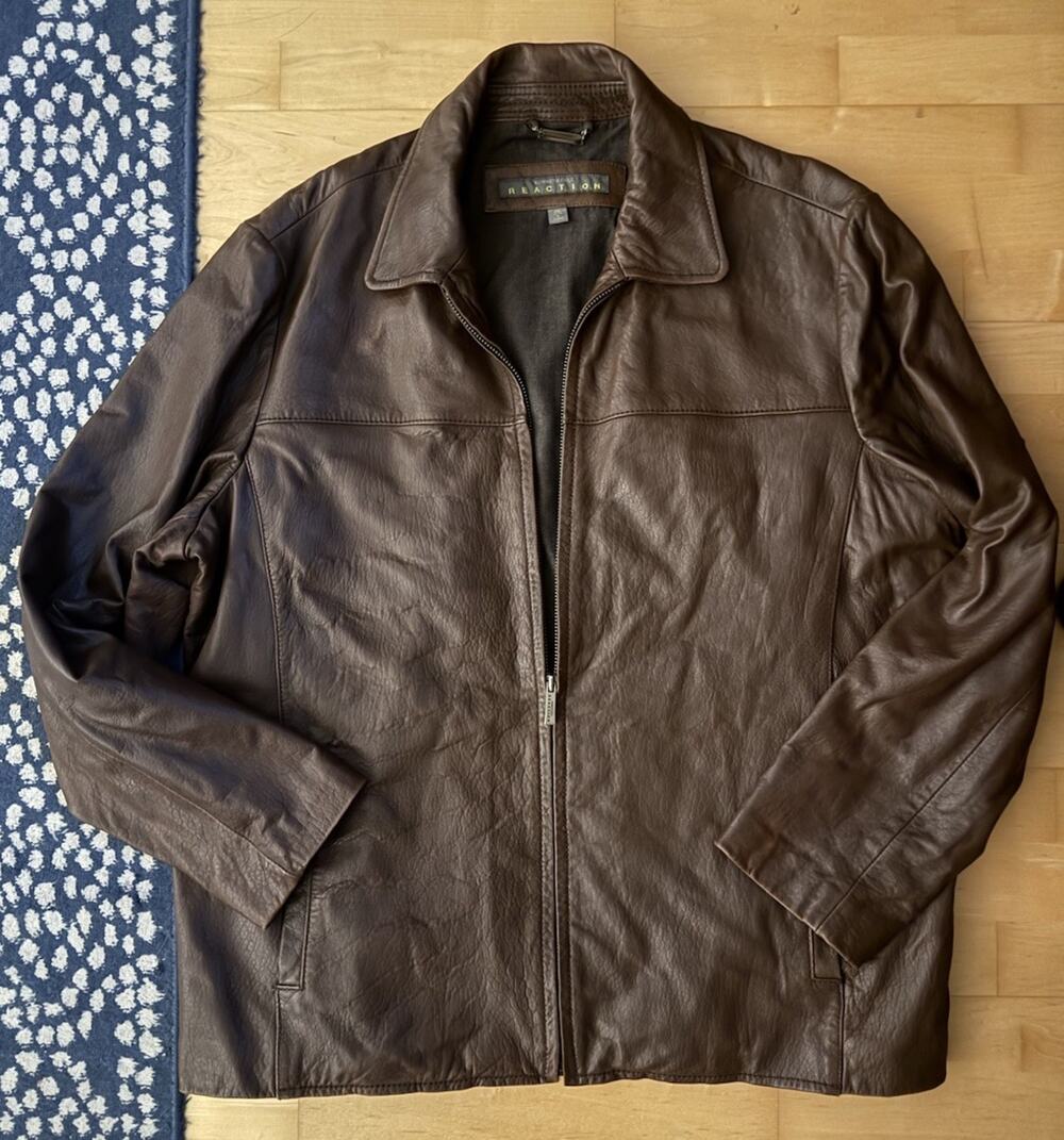 Kenneth Cole Reaction Genuine Leather Chocolate Brown Jacket Lined XXL
